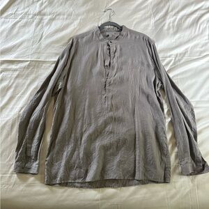 COS Gray Linen half-button Down